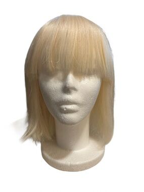 NWOT Platinum Blonde Human Hair Bob – Customizable Bangs – Heat Safe